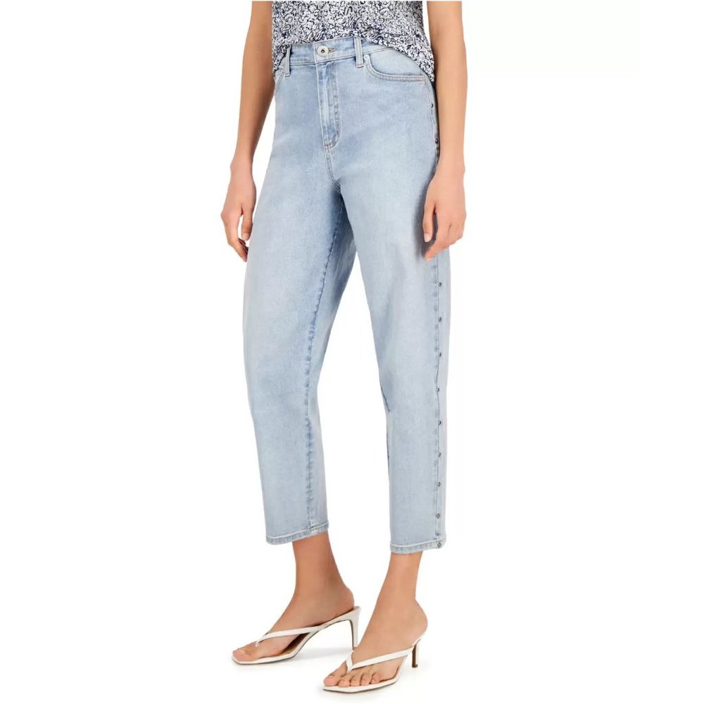 Inc International Concepts Women's High Rise Studded Cropped Mom Jeans